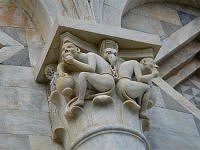 One of several sculptured capitals decorating the tower