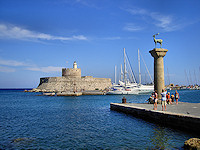 While the Colossus is often depicted stradling the entrance to the harbor, most experts agree that it stood on one side.