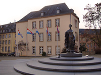 A statue of the Grand Duchess Charlotte dominates this square surrounded by government buildings.