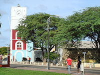 The fort was originally on the waterfront, but the results of a landfill project has it near downtown Oranjestad.