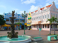 Oranjestad has several pastel-colored, Dutch-gabled buildings.